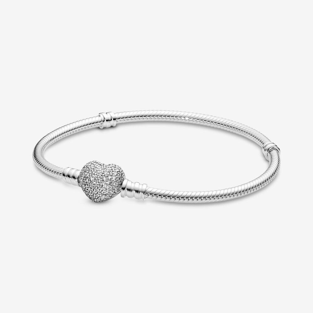 Pandora 590727-19 Moments Sterling Silver Pave Heart Clasp Women's Bracelet - Watch Home™