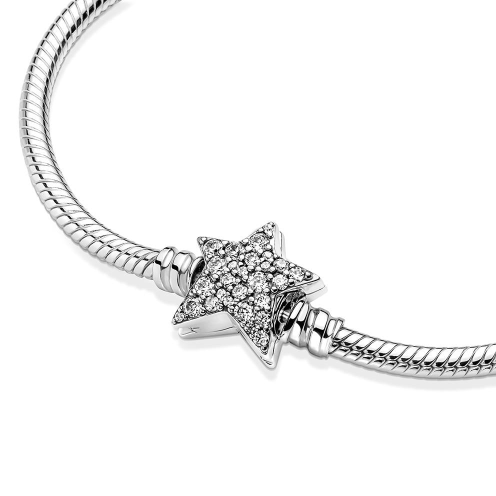 Pandora 599639C01-19 Moments Asymmetric Star Clasp Snake Chain Bracelet