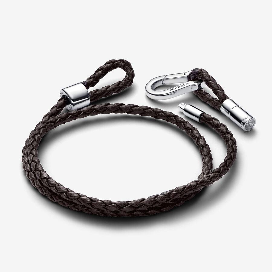 Pandora Moments Brown Braided Double Leather Bracelet