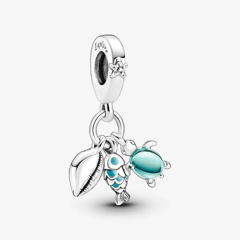 Pandora Fish, Sea Turtle & Conch Triple Dangle Charm