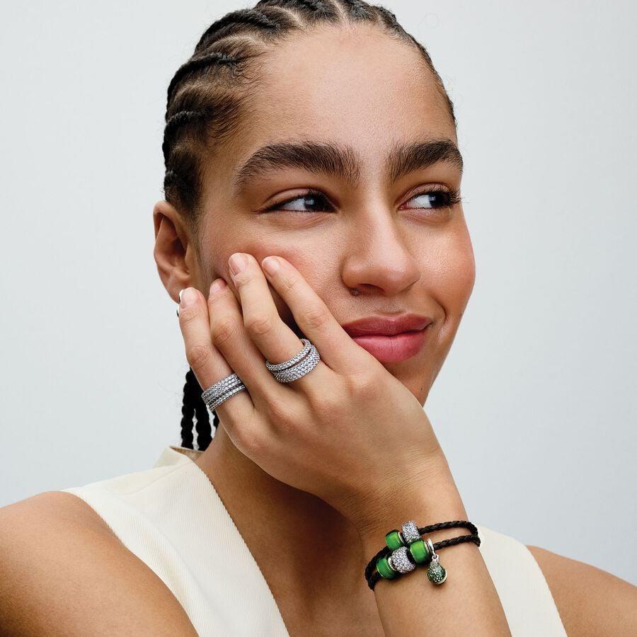 Pandora Moments Brown Braided Double Leather Bracelet